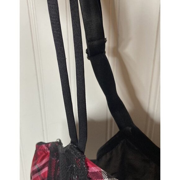 Cacique Pink Black Plaid Lace Trim Balconette Underwire Double Strap Bra-40D - Picture 4 of 12